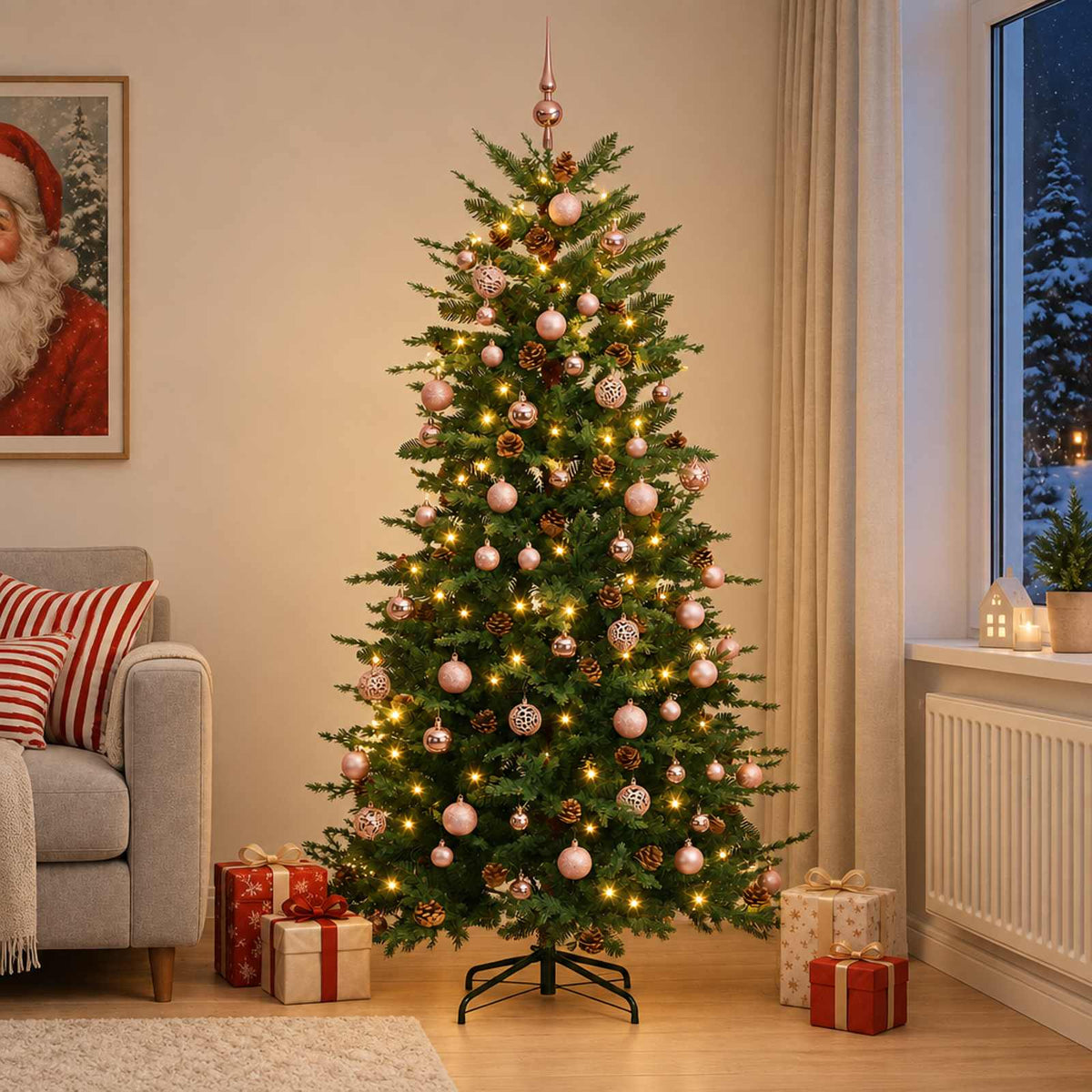 vidaXL Artificial Hinged Christmas Tree 240 cm 300 LEDs Warm White 3