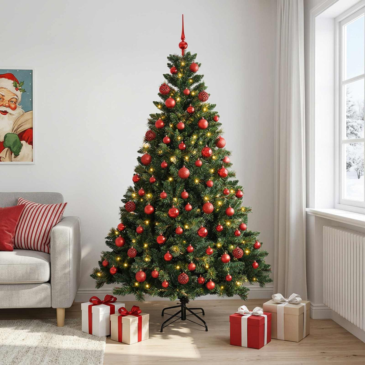 vidaXL Artificial Christmas Tree with Bauble 210 cm 300 LEDs 1