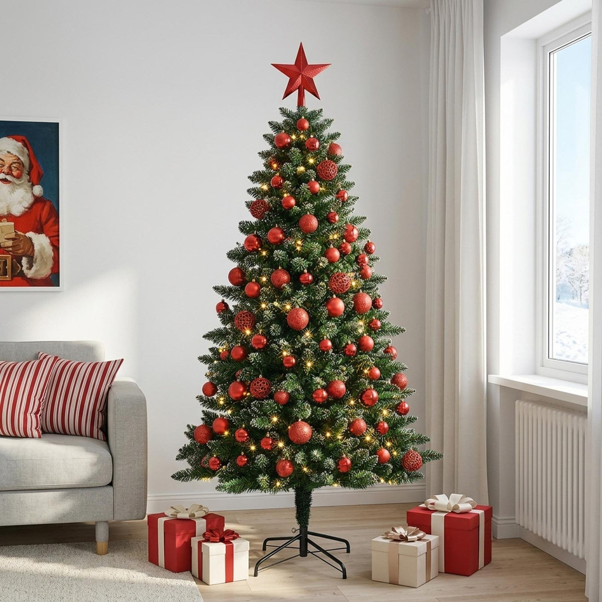 vidaXL Artificial Christmas Tree with Bauble 210 cm 300 LEDs 1
