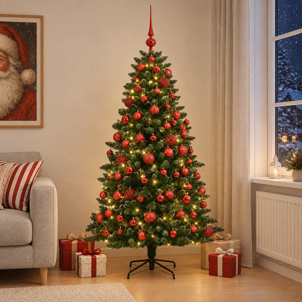 vidaXL Artificial Christmas Tree with Bauble 210 cm 300 LEDs 3