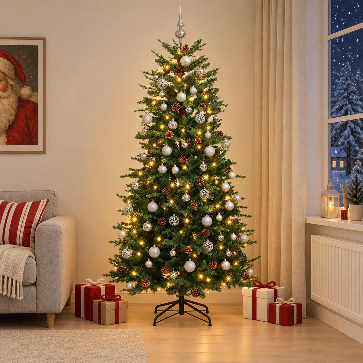 vidaXL Artificial Hinged Christmas Tree 180 cm 300 LEDs Warm White 1