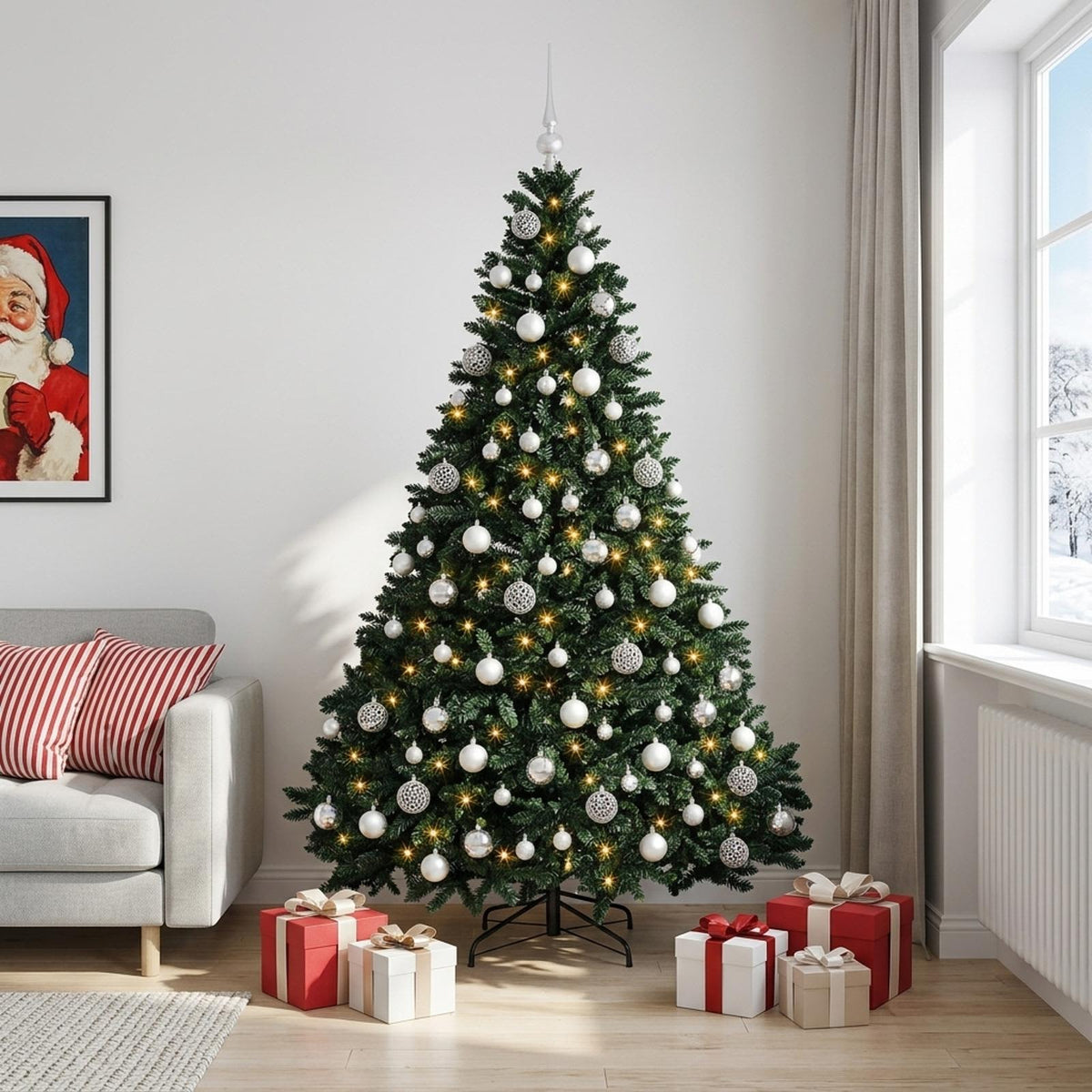 vidaXL Artificial Christmas Tree Dark Green with Bauble 240 cm 1