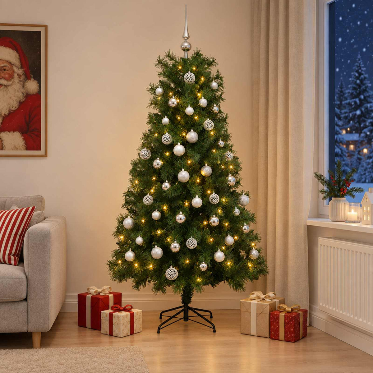 Artificial Hinged Christmas Tree Baubles LEDs