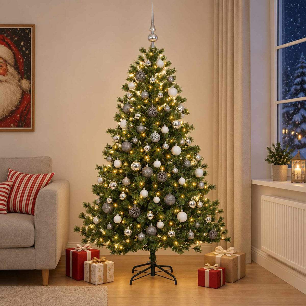 vidaXL Artificial Christmas Tree with Bauble 240 cm 300 LEDs 1