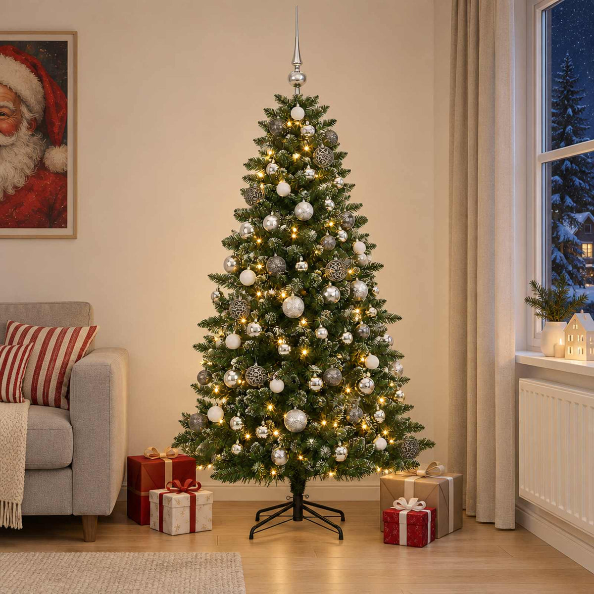 vidaXL Artificial Christmas Tree with Bauble 210 cm 300 LEDs 1