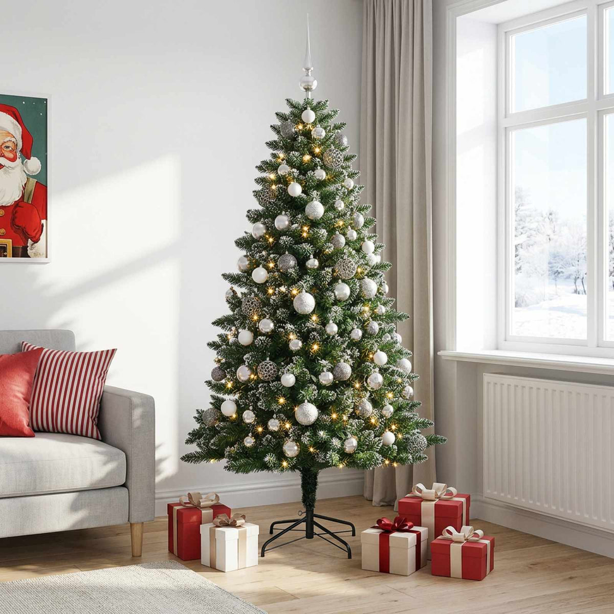 vidaXL Artificial Christmas Tree with Bauble 210 cm 300 LEDs 3