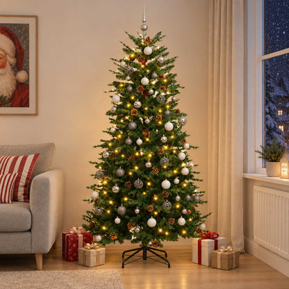 vidaXL Artificial Hinged Christmas Tree 240 cm 300 LEDs Warm White 1