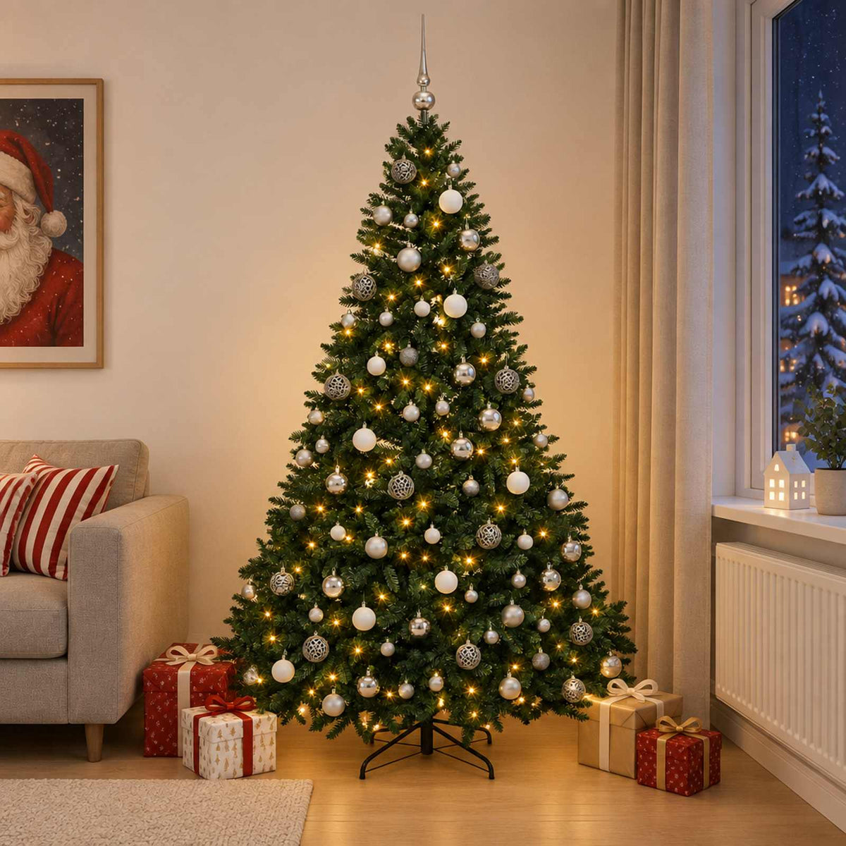 vidaXL Artificial Christmas Tree Dark Green with Bauble 270 cm 1