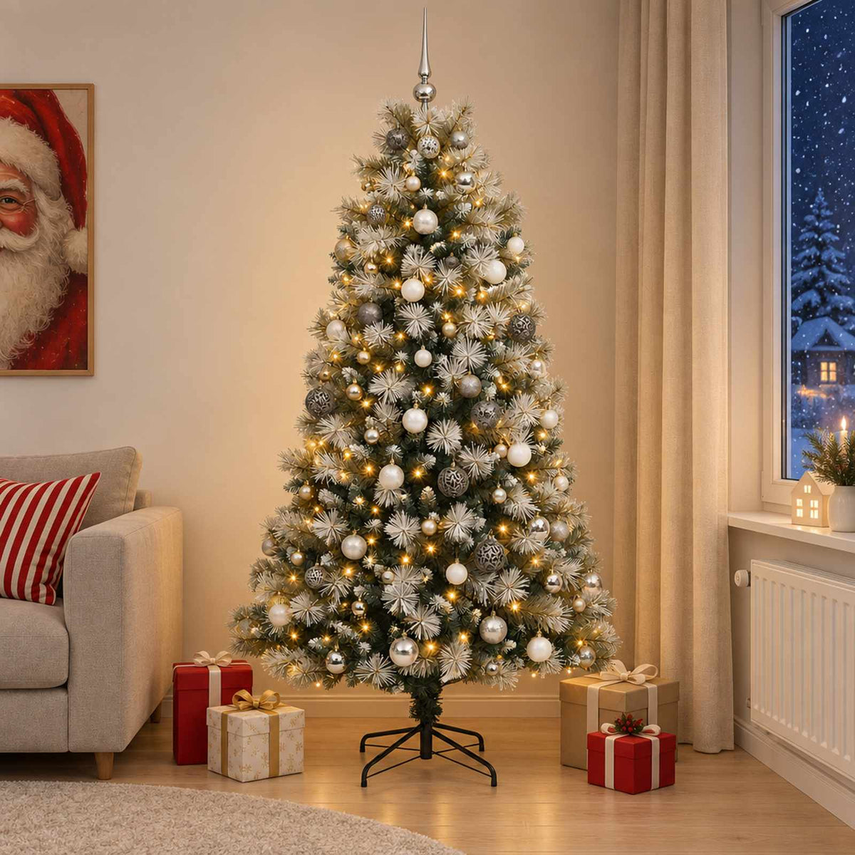 vidaXL Artificial Hinged Christmas Tree with Baubles 240 cm 300 LEDs 1