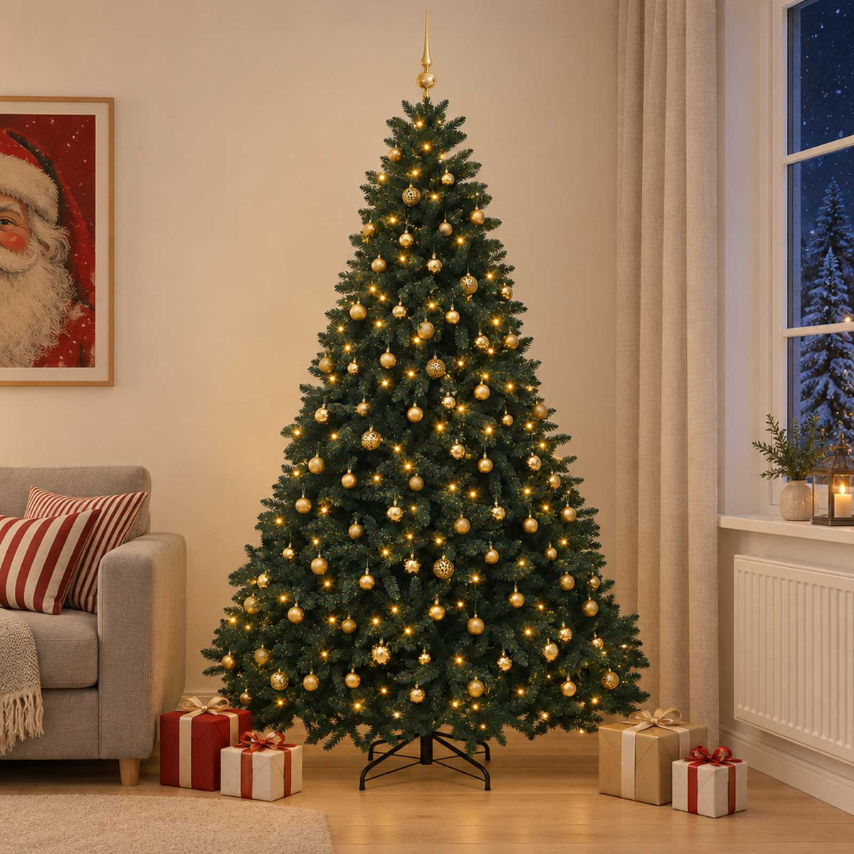 vidaXL Artificial Christmas Tree Dark Green with Bauble 270 cm 1
