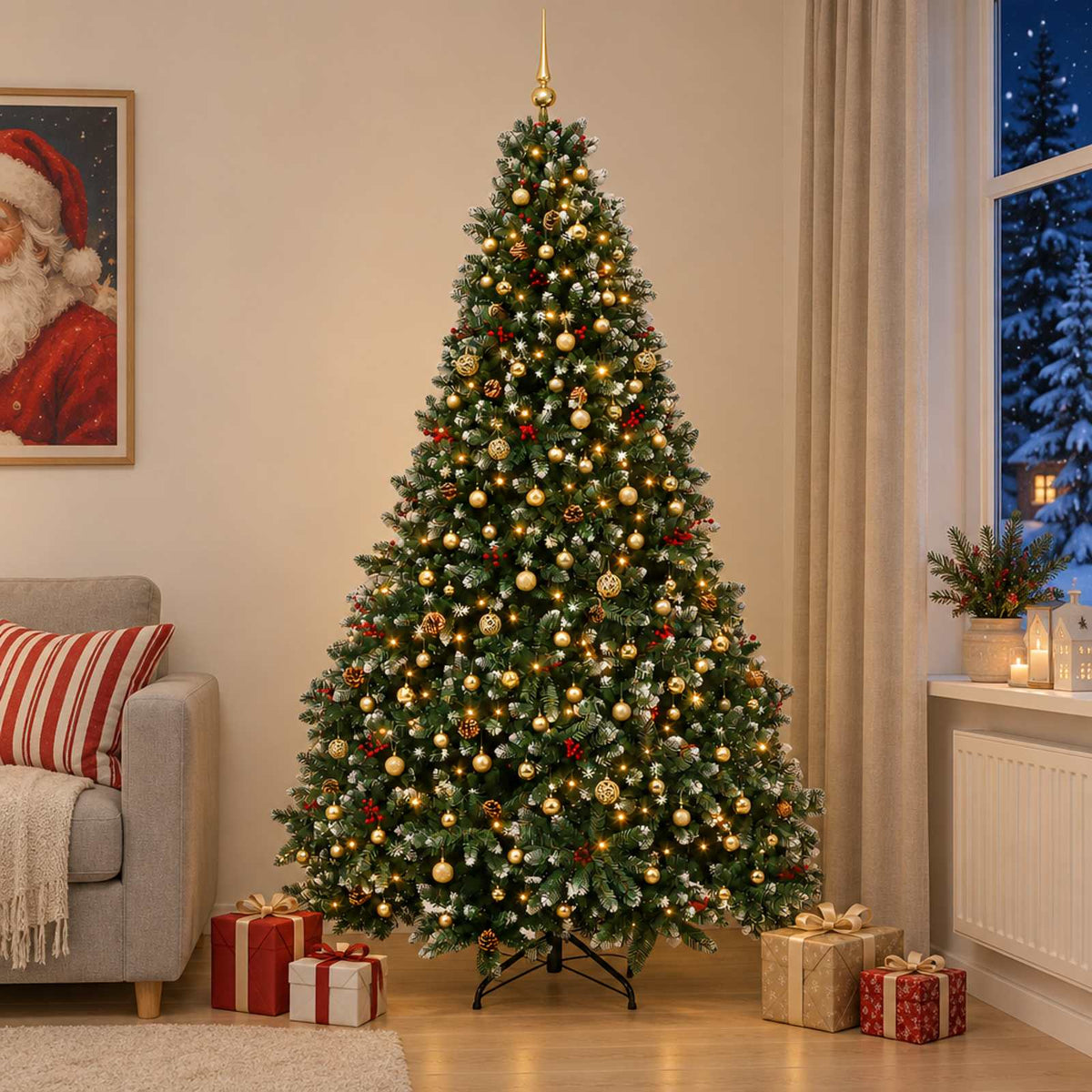 vidaXL Artificial Christmas Tree Green with Bauble 300 cm 600 LEDs 1