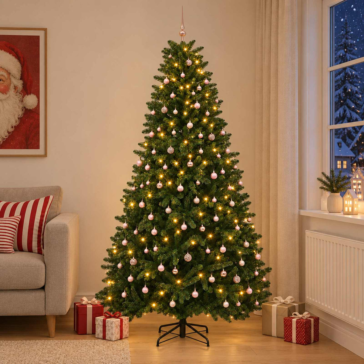 Artificial Christmas Tree LEDs Medium Green LEDs&pink balls