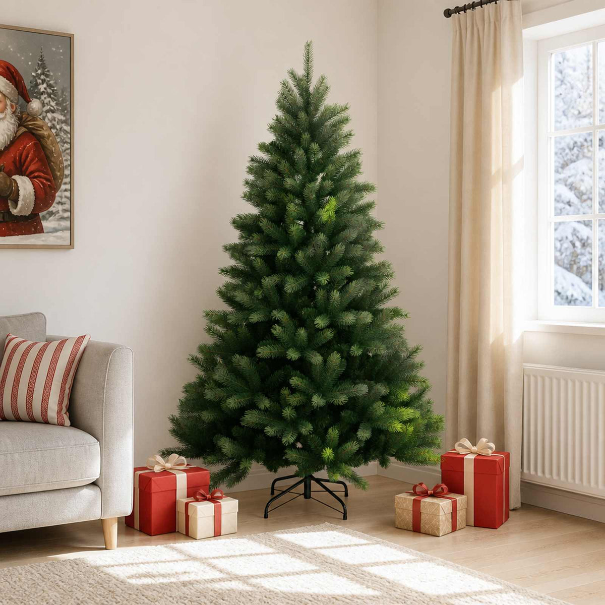Artificial Hinged Christmas Tree PVC Metal Green