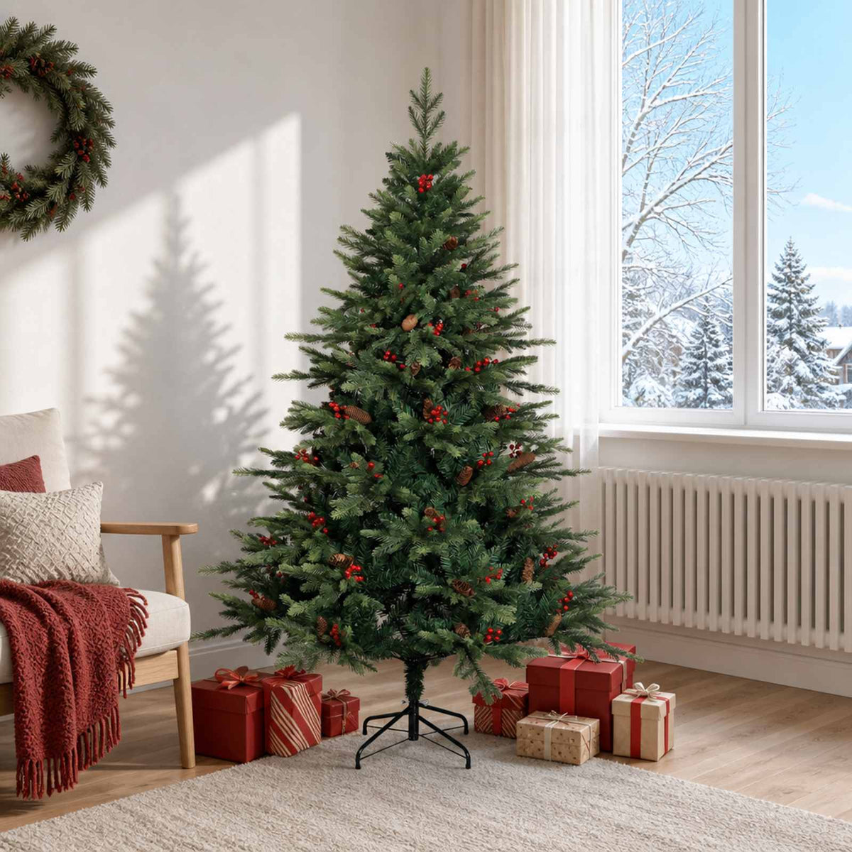 Artificial Christmas Tree with Bauble 300 LEDs Green 180 cm without LED