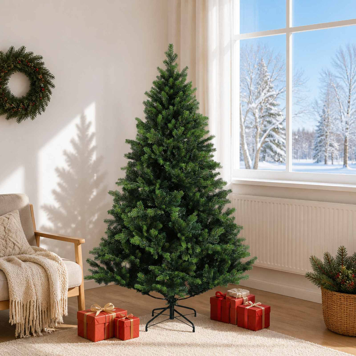 Artificial Christmas Tree with Bauble 300 LEDs Green 180 cm without LED