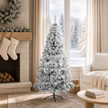 vidaXL Artificial Christmas Tree 150 cm PVC and Steel Green and White 1
