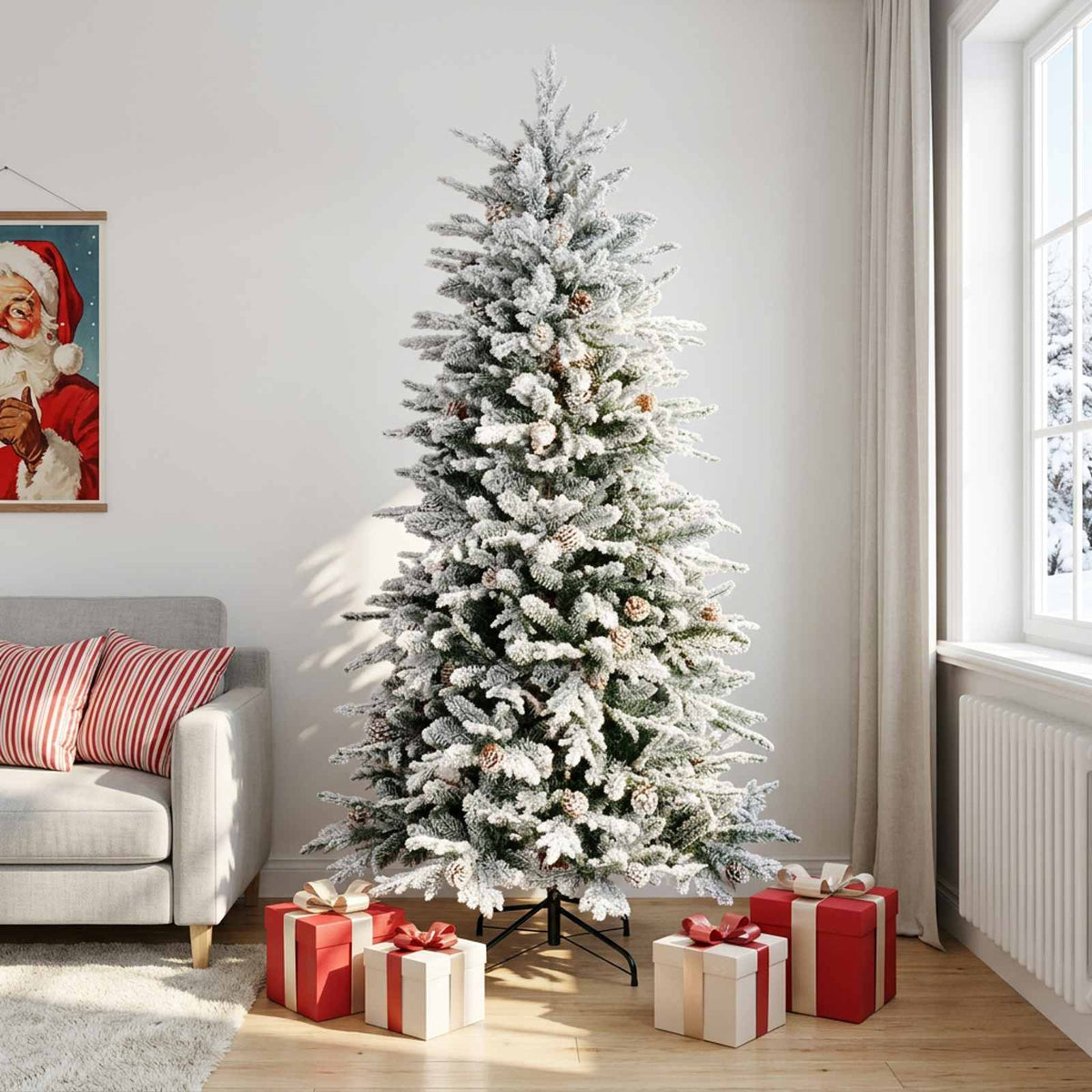 vidaXL Artificial Hinged Christmas Tree 240 cm steel Green and White 1