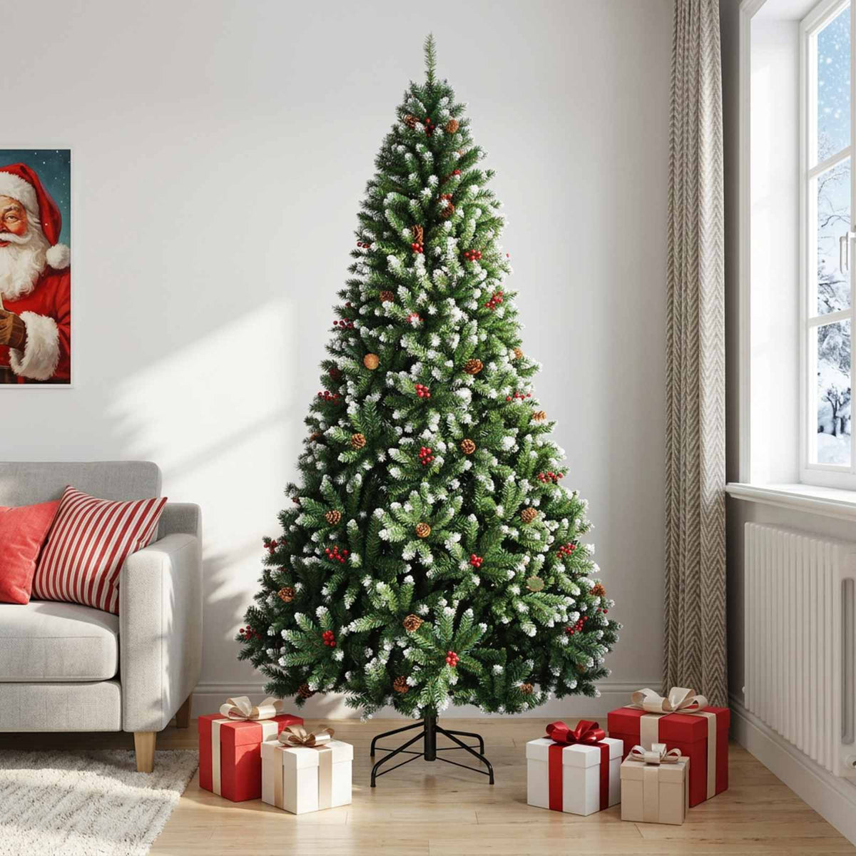 Artificial Christmas Tree Green with Bauble 210 cm 300 LEDs Green with Frosted Tips Ø 106 x 210 cm without LED