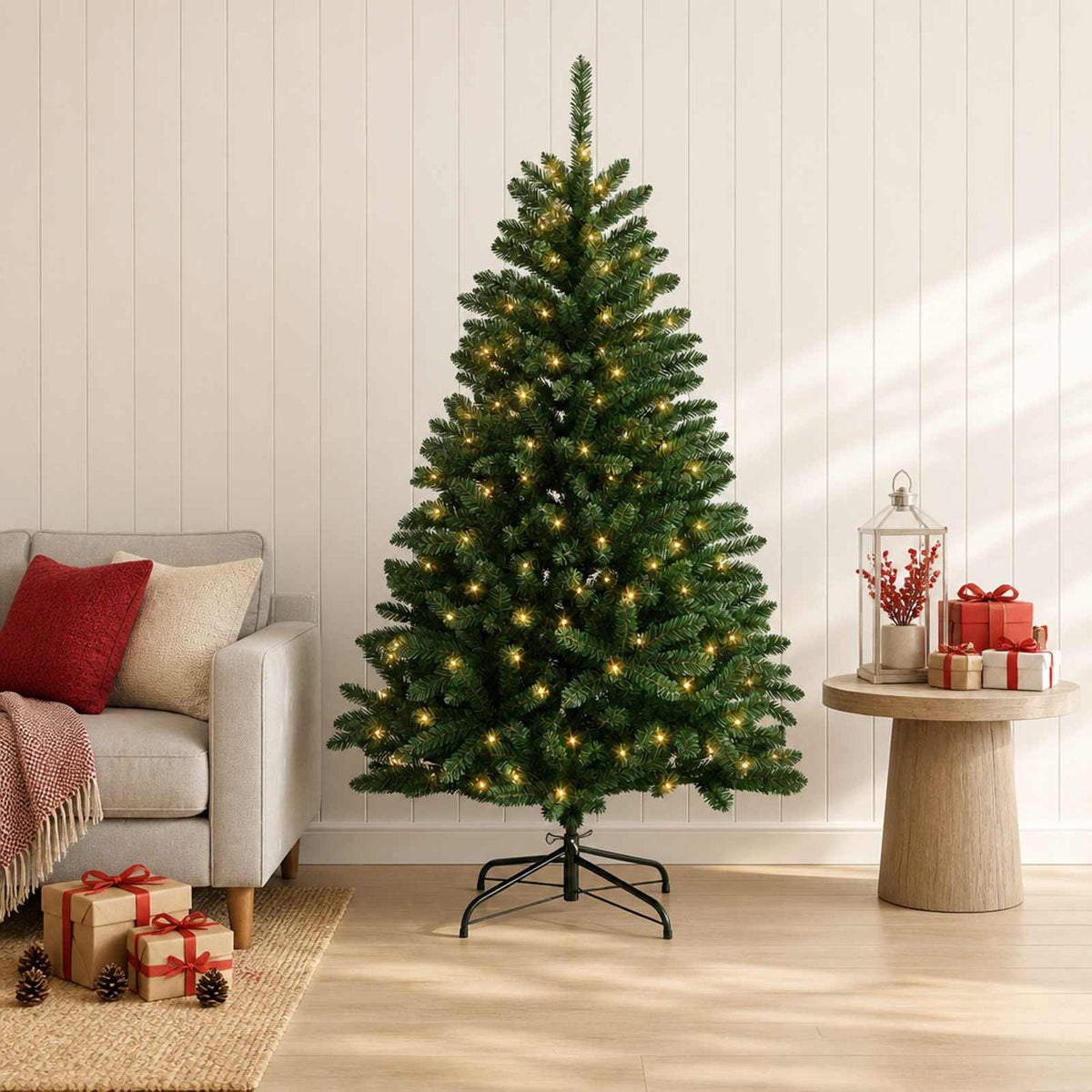 vidaXL Artificial Hinged Christmas Tree 150 cm 150 LEDs Warm White 1