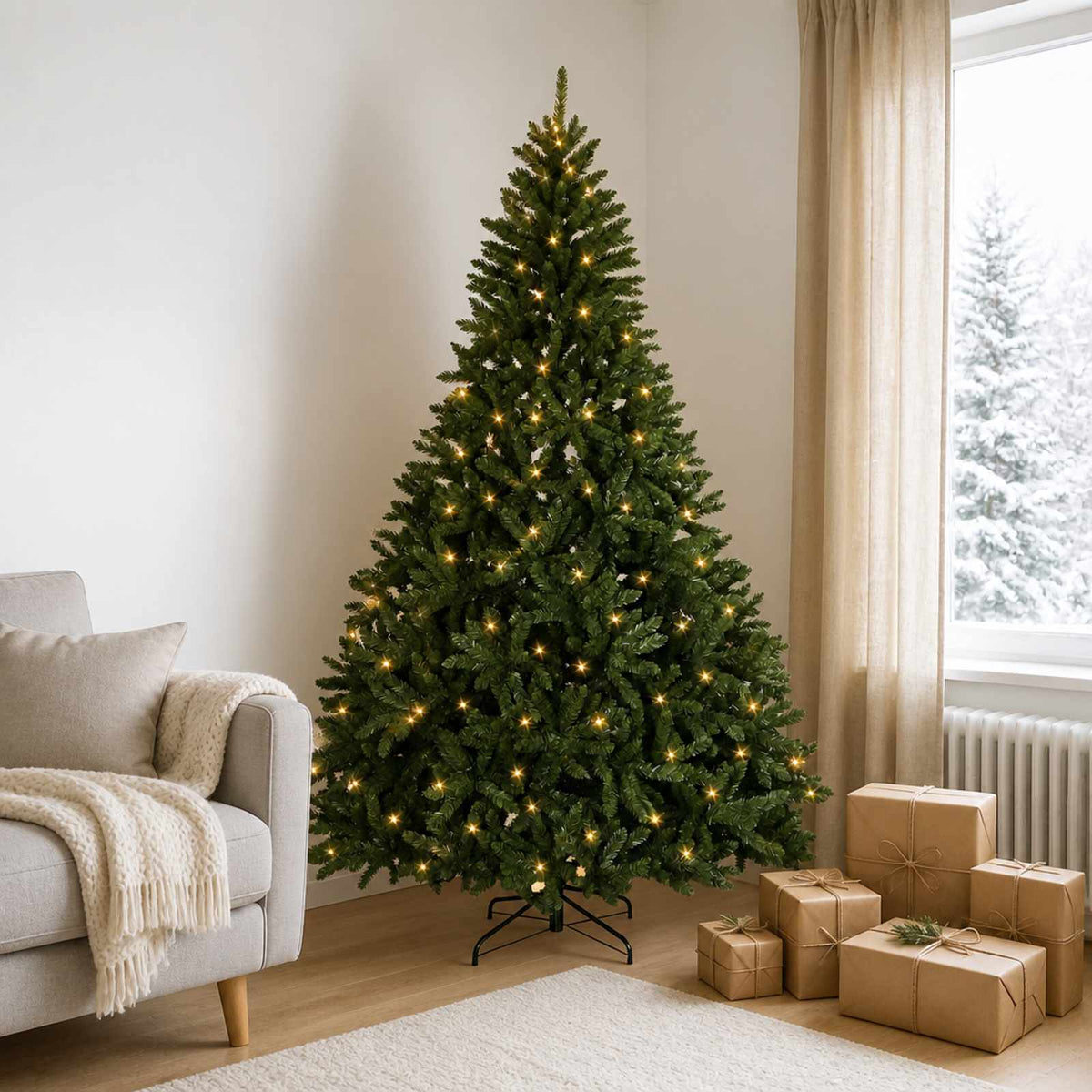 Artificial Christmas Tree Mid-green with Bauble 210 cm 300 LEDs Medium Green Ø 106 x 210 cm with 400 LEDs