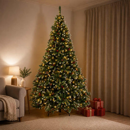 Artificial Christmas Tree Green with Bauble 240 cm 300 LEDs Green with Frosted Tips Ø 120 x 240 cm with 600 LEDs