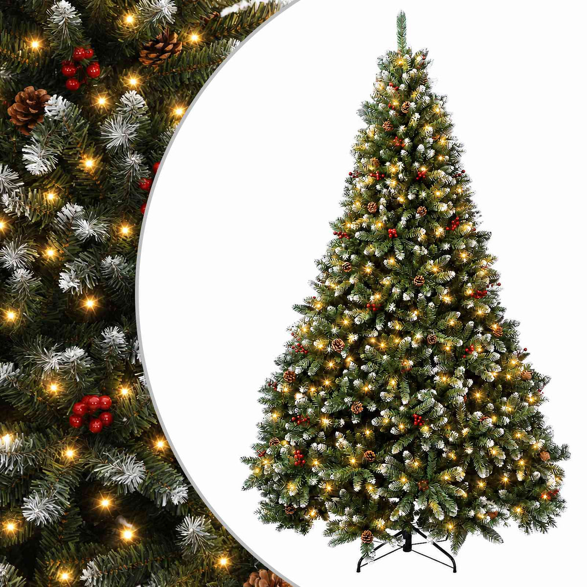 Artificial Christmas Tree Green with Bauble 240 cm 300 LEDs Green with Frosted Tips Ø 120 x 240 cm with 600 LEDs