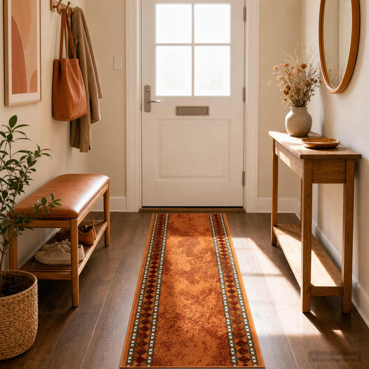 vidaXL Runner Rug FLORNES Woven Orange 67 x 400 cm PP 7 mm 1