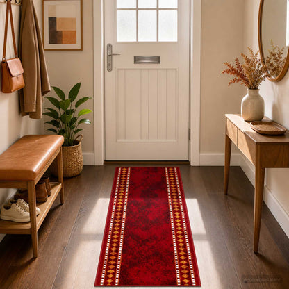 vidaXL Runner Rug FLORNES Woven Red 67 x 350 cm PP 7 mm 1