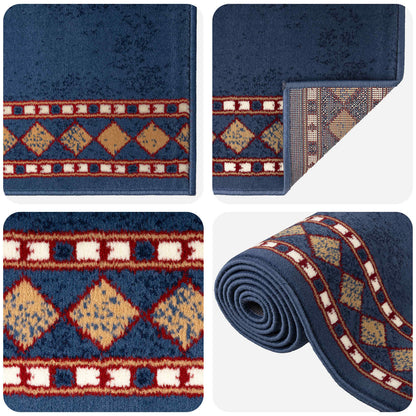 vidaXL Runner Rug FLORNES Woven Blue 100 x 250 cm PP 7 mm 3