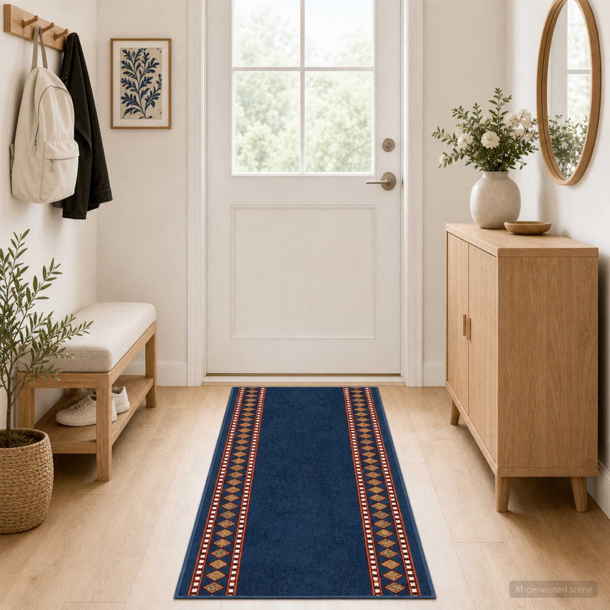vidaXL Runner Rug FLORNES Woven Blue 100 x 250 cm PP 7 mm 1