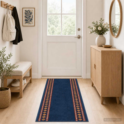 vidaXL Runner Rug FLORNES Woven Blue 100 x 250 cm PP 7 mm 1