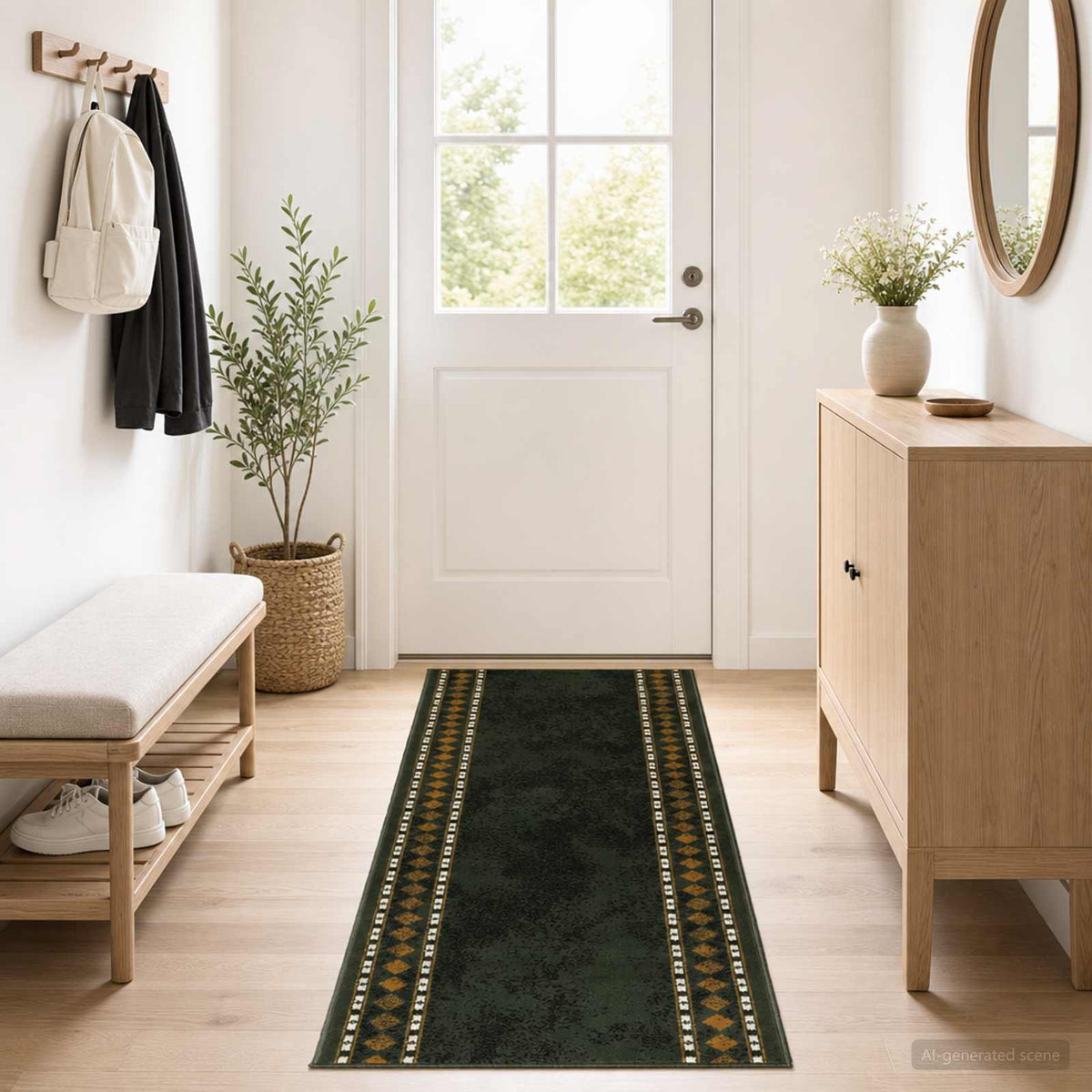 vidaXL Runner Rug FLORNES Woven Green 100 x 250 cm PP 7 mm 1