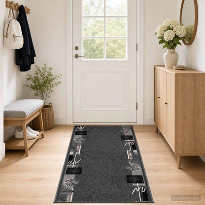 vidaXL Runner Rug FLORNES Woven Grey 67 x 400 cm PP 7 mm 1