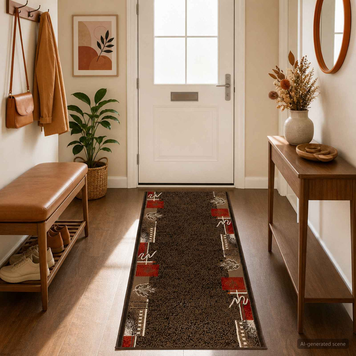 vidaXL Runner Rug FLORNES Woven Brown 67 x 400 cm PP 7 mm 1