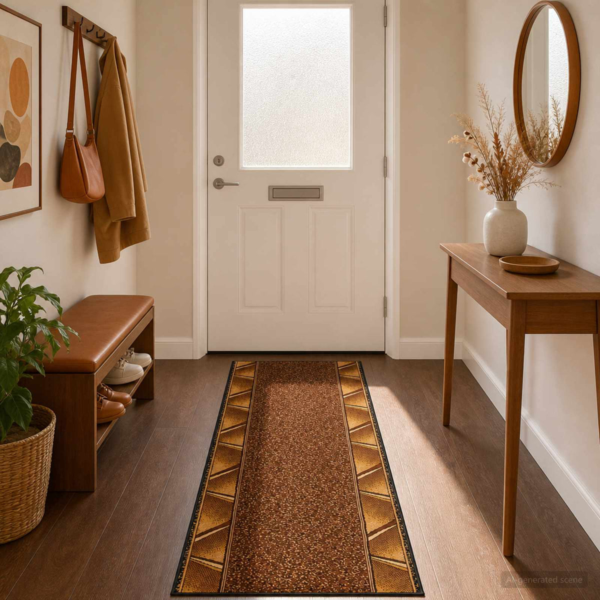 vidaXL Runner Rug FLORNES Woven Brown 67 x 350 cm PP 7 mm 1