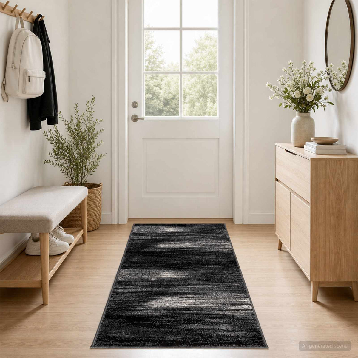 vidaXL Runner Rug FLORNES Woven Black 67 x 350 cm PP 7 mm 1
