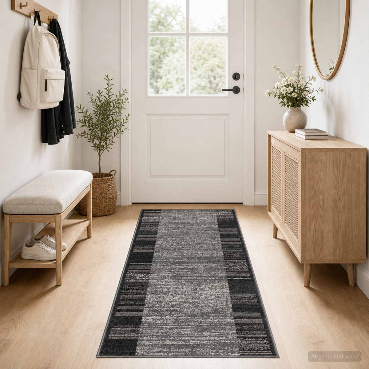 vidaXL Runner Rug FLORNES Woven Grey 100 x 250 cm PP 7 mm 1