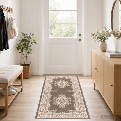 vidaXL Runner Rug FLORNES Woven Taupe 67 x 400 cm PP 7 mm 1