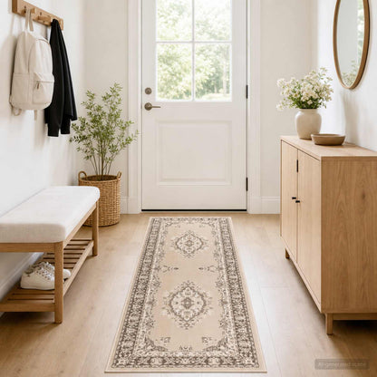 vidaXL Runner Rug FLORNES Woven Ecru 67 x 350 cm PP 7 mm 1