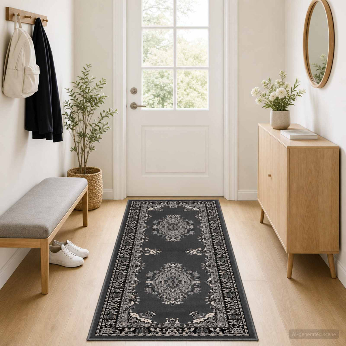 vidaXL Runner Rug FLORNES Woven Grey 100 x 250 cm PP 7 mm 1