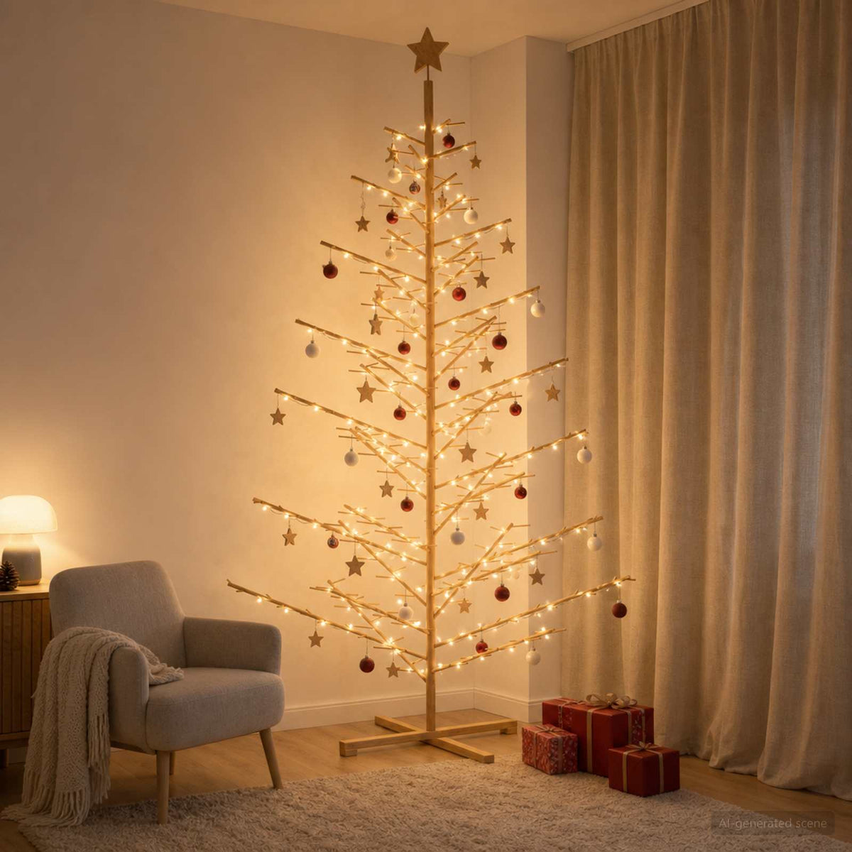 Wooden Christmas Tree KOTKA Bamboo and Solid Pine Wood Brown 240 cm