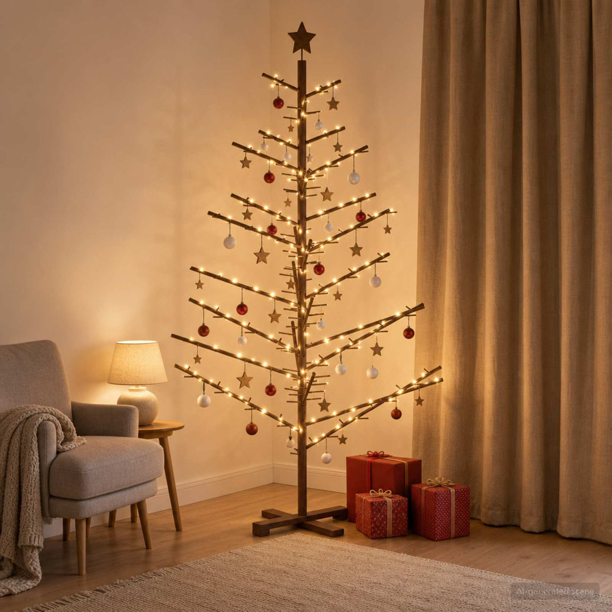 Wooden Christmas Tree KOTKA Bamboo and Solid Pine Wood Dark brown 180 cm