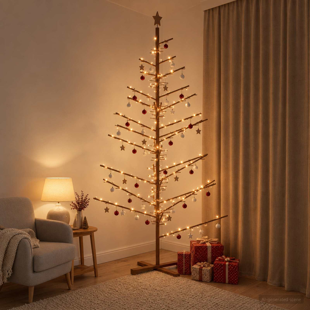 Wooden Christmas Tree KOTKA Bamboo and Solid Pine Wood Dark brown 210 cm