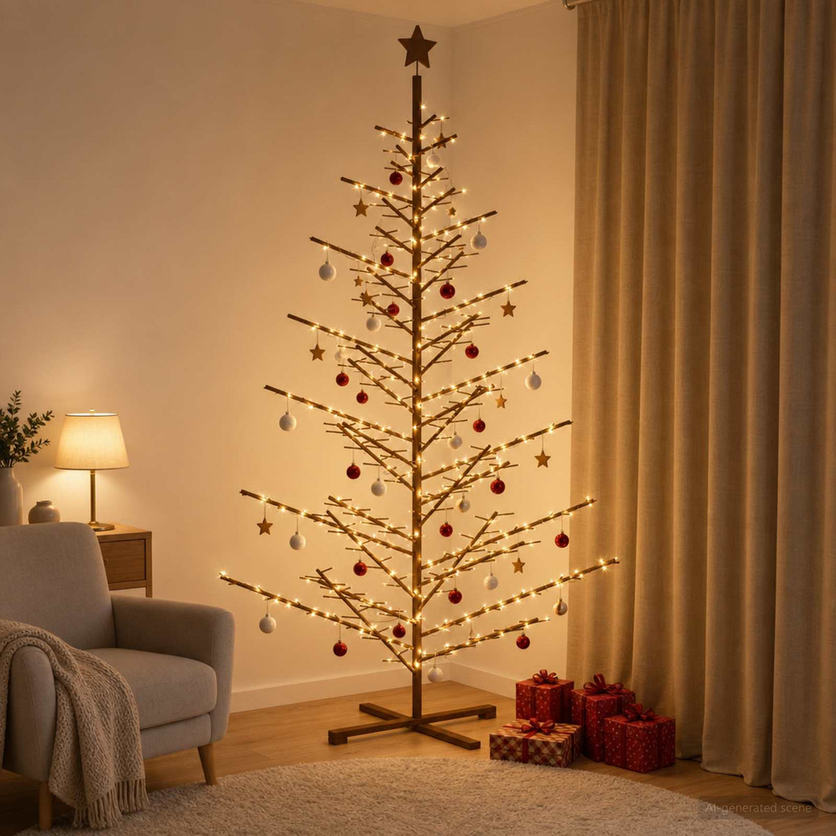 Wooden Christmas Tree KOTKA Bamboo and Solid Pine Wood Dark brown 240 cm
