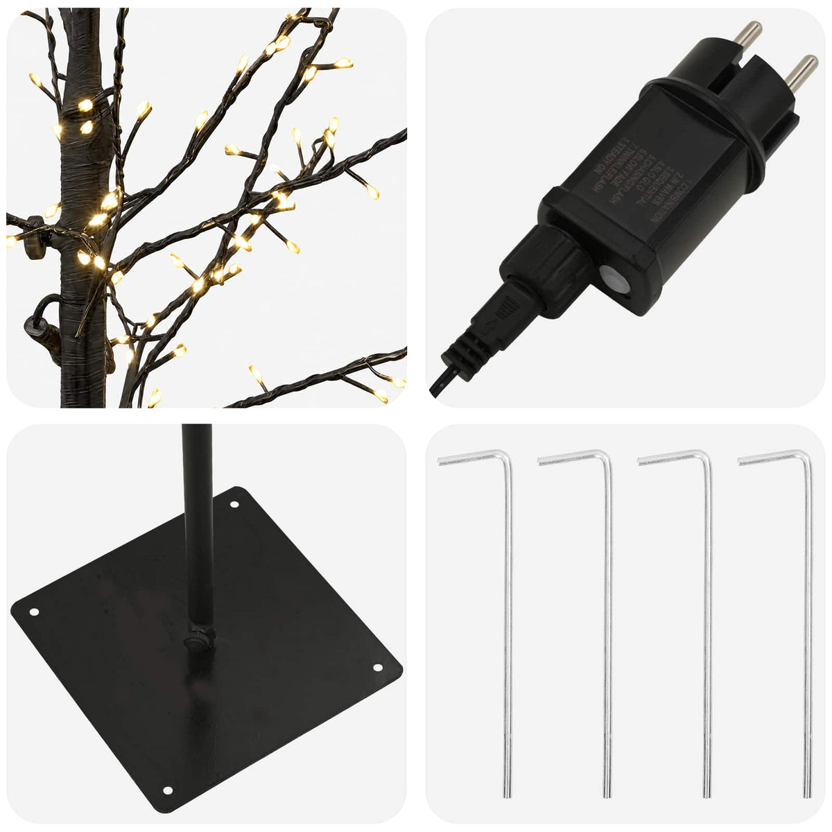Micro Birch Christmas Tree White Steel 360 LEDs Black (warm white) 180 cm
