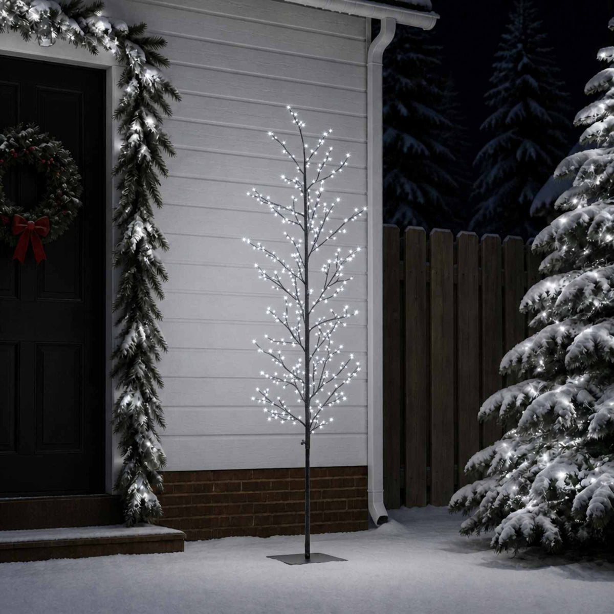 Micro Birch Christmas Tree White Steel 360 LEDs Black (cold white) 180 cm
