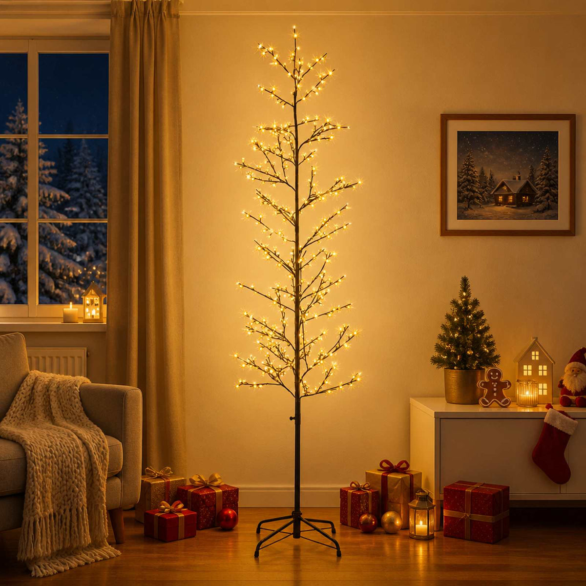 Micro Birch Christmas Tree White Steel 360 LEDs Black (warm white) 210 cm
