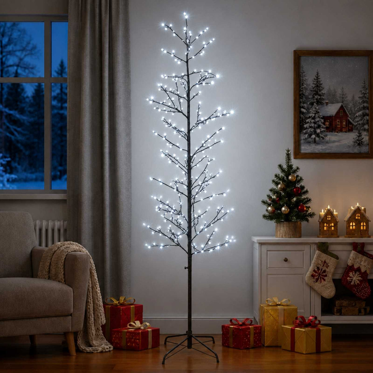 Micro Birch Christmas Tree White Steel 360 LEDs Black (cold white) 240 cm