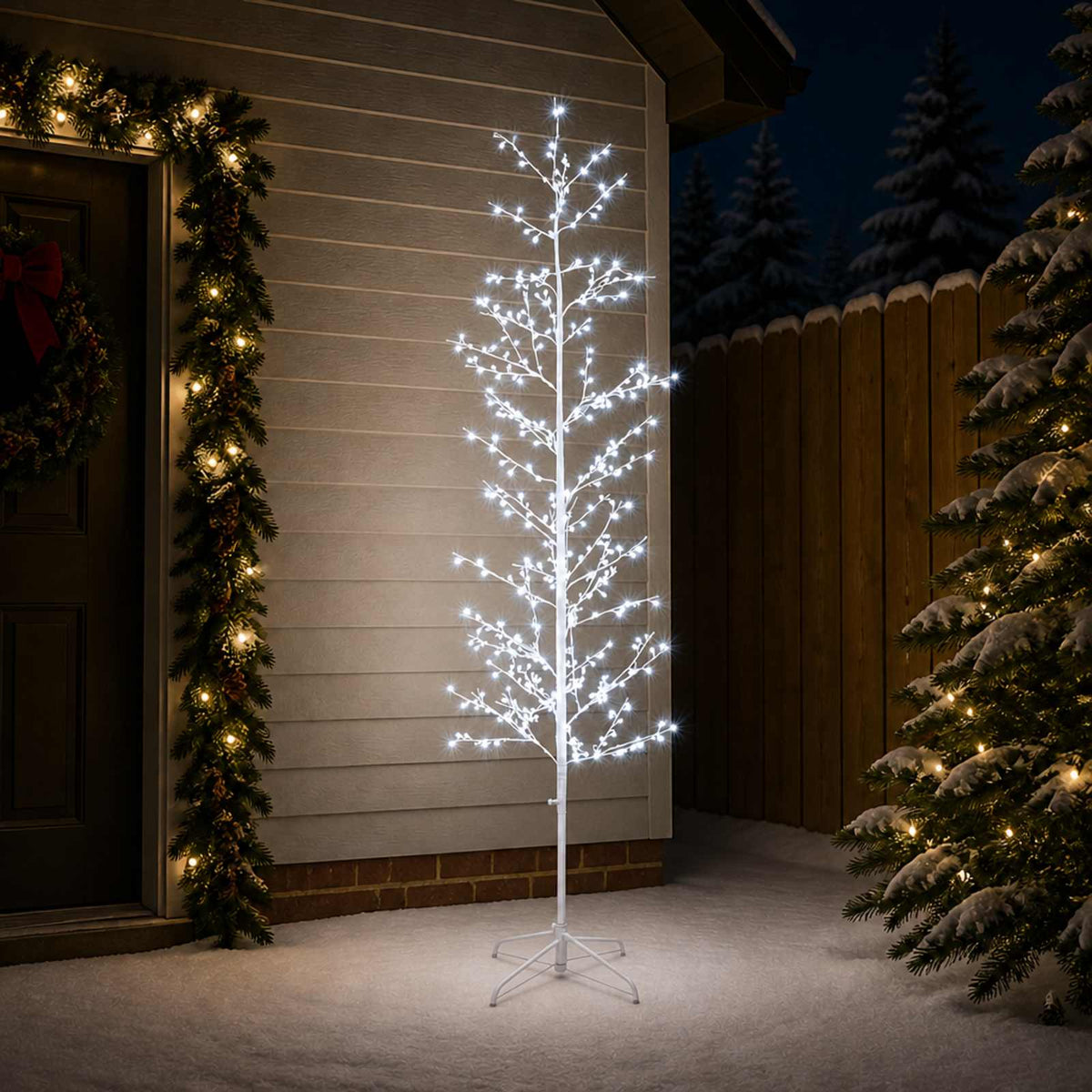 Micro Birch Christmas Tree White Steel 360 LEDs White (cold white) 210 cm