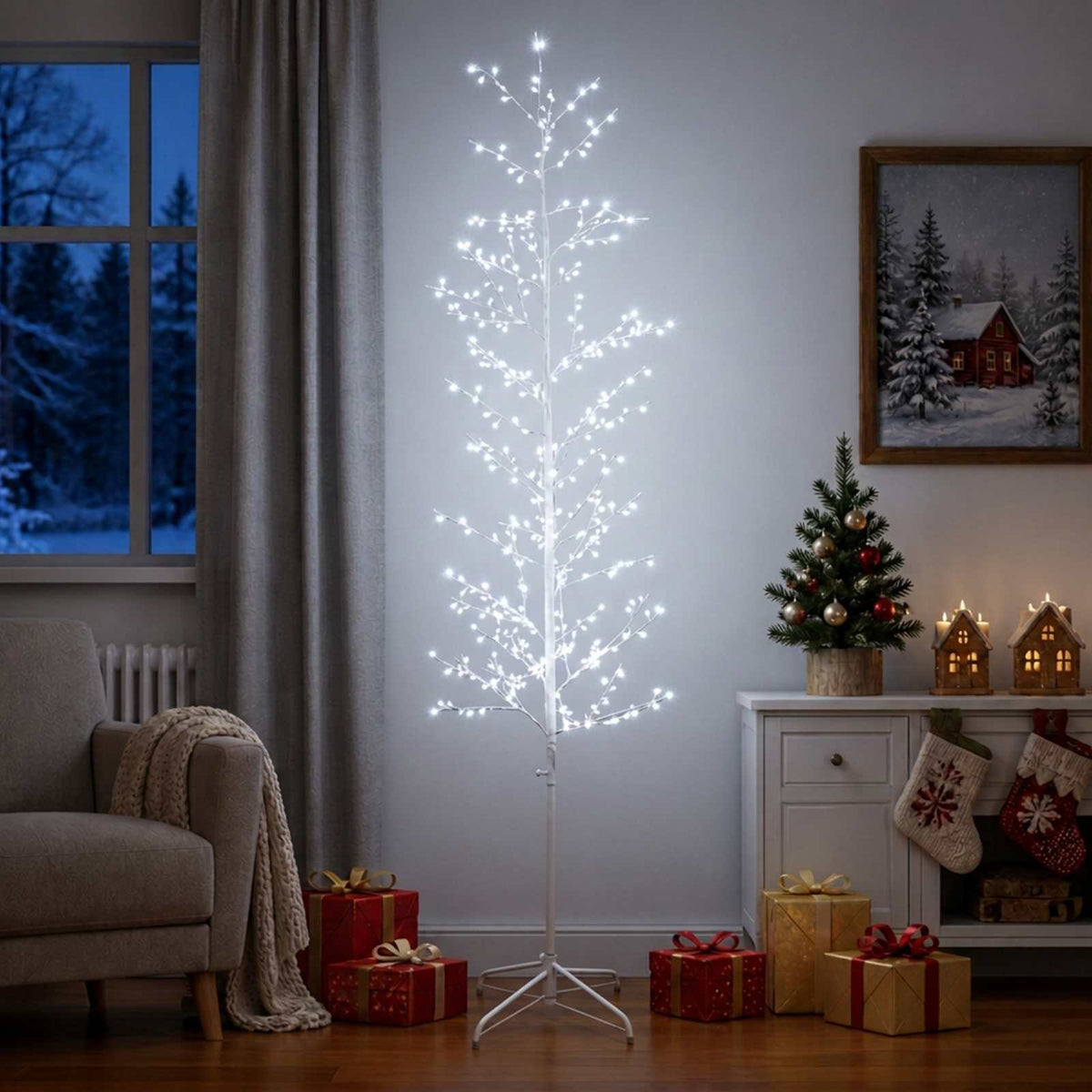 Micro Birch Christmas Tree White Steel 360 LEDs White (cold white) 240 cm